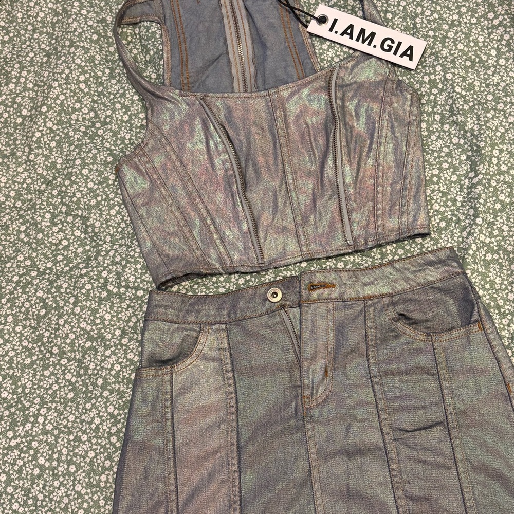 I.AM.GIA Metallic Denim Skirt